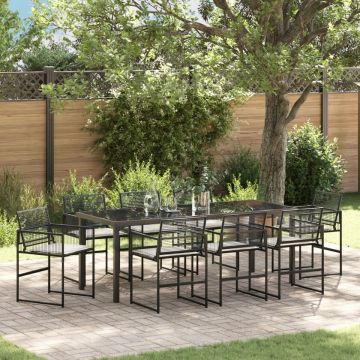 Set de Dining Grădină Negru cu Perne din Rattan Poli