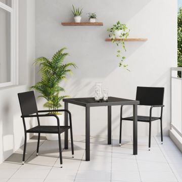 Set de dining în grădină 3 piese din rattan PE negru
