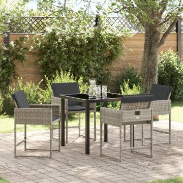 Set de dining în grădină cu 5 piese, cu perne, gri deschis, din ratan polimer