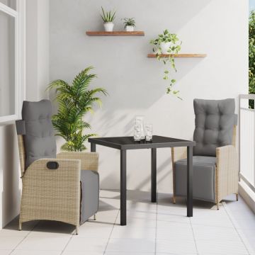Set de dining pentru grădină 3 piese bej din poliratan