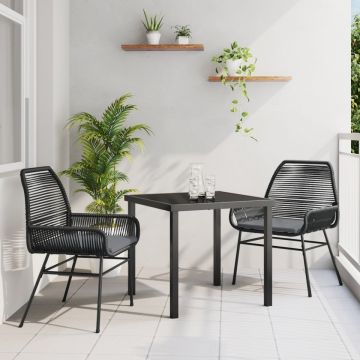 Set de Dining pentru Grădină 3 Piese cu Perne Negru Rattan Polimeric