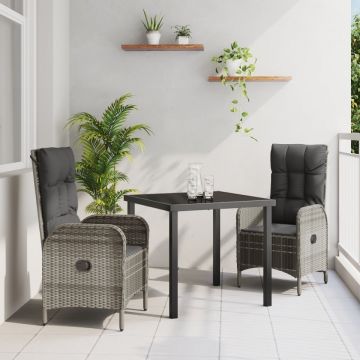 Set de dining pentru grădină 3 piese gri din ratan