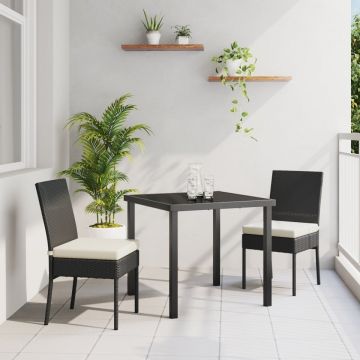 Set de dining pentru grădină 3 piese Negru Poliratan