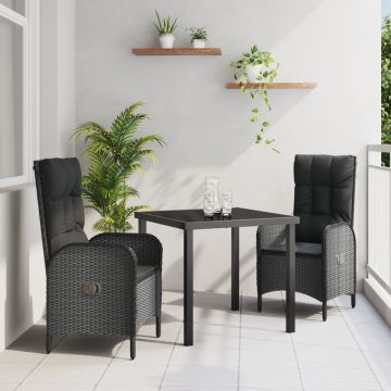 Set de Dining pentru Grădină 3 Piese Negru Ratan Poli