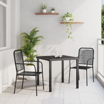 Set de Dining pentru Grădină 3 Piese Negru Sfoară de Bumbac și Oțel