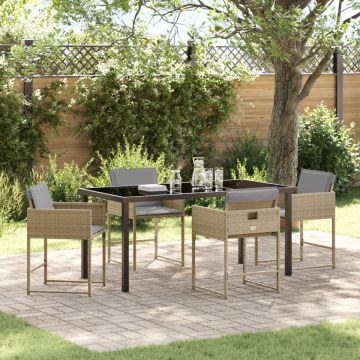 Set de Dining pentru Grădină 5 Piese cu Perne Bej Rattan Poli