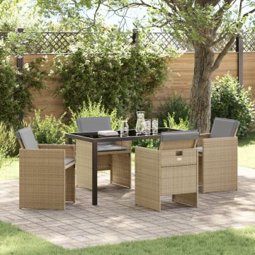 Set de dining pentru grădină 5 piese cu perne poli ratan bej