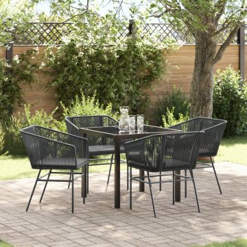 Set de dining pentru grădină , 5 piese, cu perne, ratan poli, negru