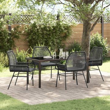 Set de dining pentru grădină 5 piese cu perne Ratan polimeric negru