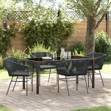 Set de dining pentru grădină , 5 piese, cu perne, rattan poli, negru Set de dining pentru grădină , 5 piese, cu perne, rattan poli, negru