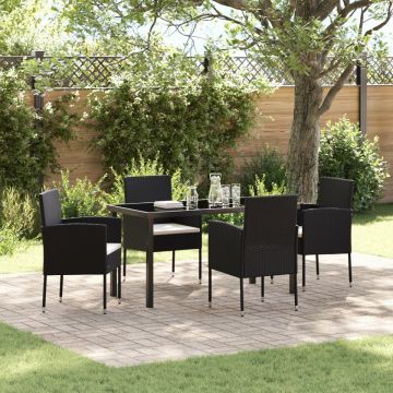 Set de Dining pentru Grădină 5 Piese cu Pernițe Negru Ratan Polimer