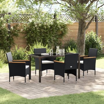 Set de dining pentru grădină 5 piese Negru Poli Ratan