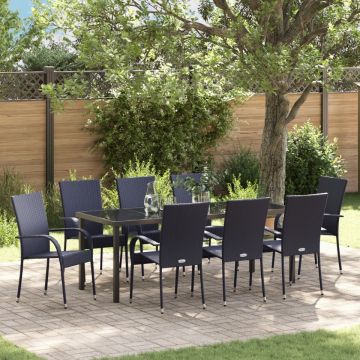 Set de dining pentru grădină 5 piese Negru Poliratan