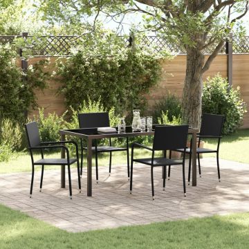 Set de Dining pentru Grădină 5 Piese Negru Poly Rattan