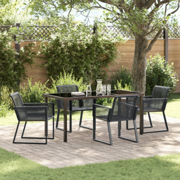 Set de dining pentru grădină , 5 piese, negru, ratan