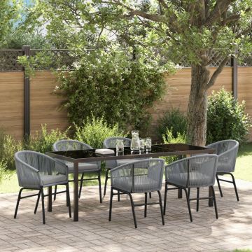Set de dining pentru grădină 7 piese gri ratan polimer