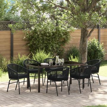 Set de Dining pentru Grădină 7 Piese Negru Poli Ratan