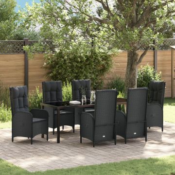 Set de Dining pentru Grădină 7 Piese Negru Ratan Polimeric