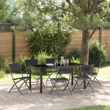 Set de Dining pentru Grădină 7 Piese Negru Textil și Oțel