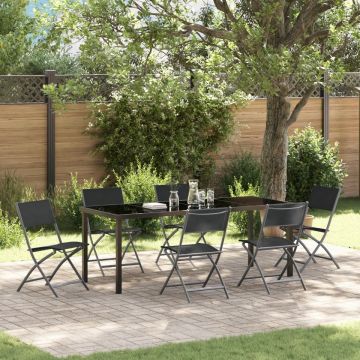 Set de Dining pentru Grădină 7 Piese Negru Textilenă și Oțel