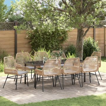 Set de Dining pentru Grădină 9 Piese cu Pernă Maro Poli Ratan