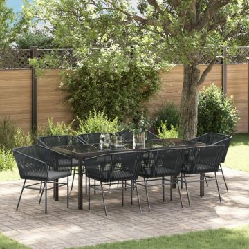Set de Dining pentru Grădină 9 Piese cu Perne Poliratan Negru