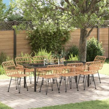 Set de Dining pentru Grădină 9 Piese Maro Poliratan