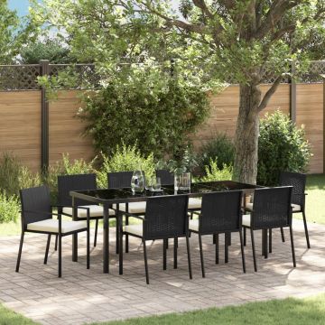 Set de Dining pentru Grădină 9 Piese Negru Poliratan