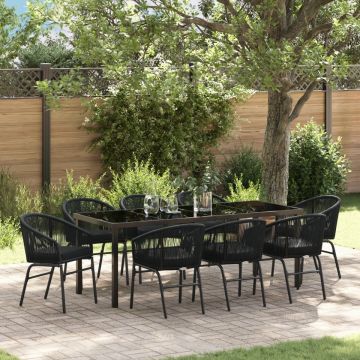 Set de Dining pentru Grădină 9 Piese Negru Ratan PE