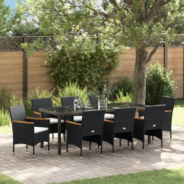 Set de dining pentru grădină 9 piese Ratan Poli Negru