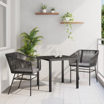 Set de dining pentru grădină cu 3 piese și perne Negru Poliratan
