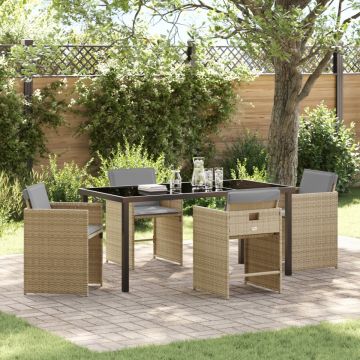 Set de Dining pentru Grădină cu 5 Piese cu Perne Bej Poliratan