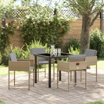Set de dining pentru grădină cu 5 piese și perne bej din ratan poli