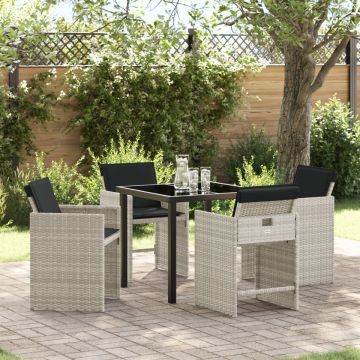 Set de dining pentru grădină cu 5 piese și perne Gri deschis Poliratan