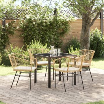 Set de Dining pentru Grădină cu Perne Maro Ratan Polimer