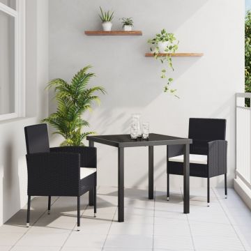Set de dining pentru grădină cu perne - rattan polimeric negru