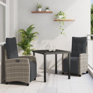 Set de Dining pentru Grădină de 3 Piese Gri Rattan PE