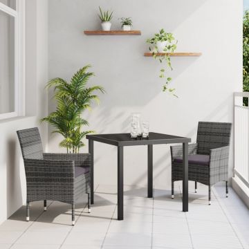 Set de Dining pentru Grădină de 3 Piese Gri Rattan PE