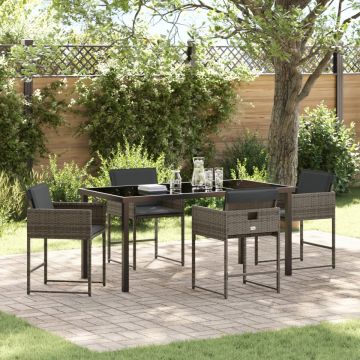 Set de dining pentru grădină de 5 piese cu perne Gri Rattan Polimeric
