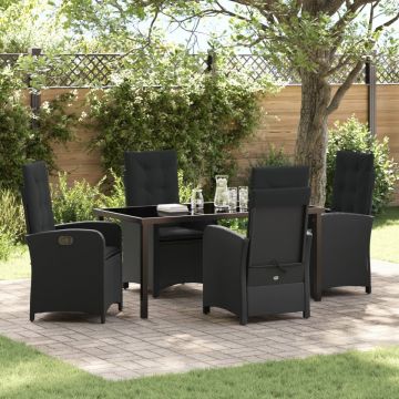 Set de Dining pentru Grădină de 5 Piese cu Perne Negru Rattan Polimeric