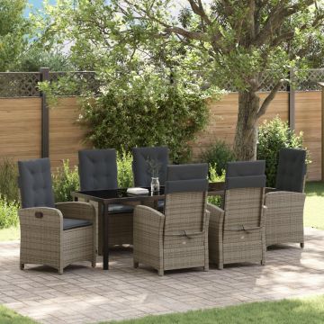 Set de Dining pentru Grădină de 7 Piese cu Perne Gri din Rattan Polimer