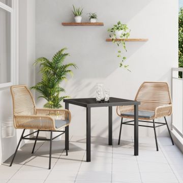 Set de Dining pentru Grădină din 3 Piese cu Pernă Maro din Ratan PE