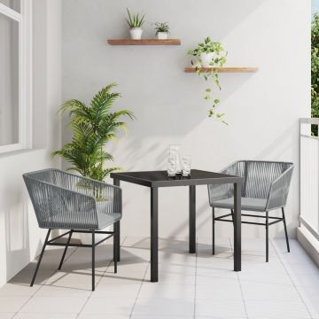 Set de dining pentru grădină din 3 piese cu perne Gri din poliratan