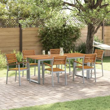 Set de dining pentru grădină din 7 piese din lemn solid de acacia și metal
