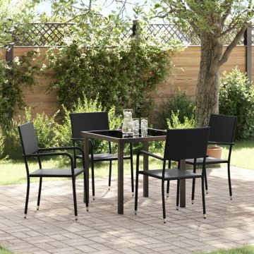 Set de Masă cu 5 Piese Negru Rattan Poli