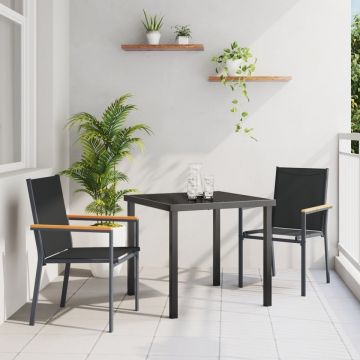 Set de Masă de Grădină 3 Piese Negru Textilena și Oțel