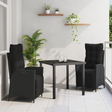 Set de masă de grădină 3 piese, ratan poli negru