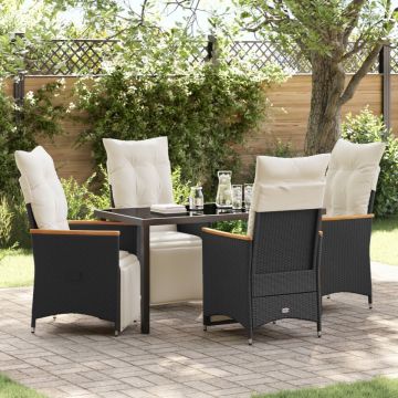 Set de masă de grădină 5 piese cu perne Ratan Poly Negru