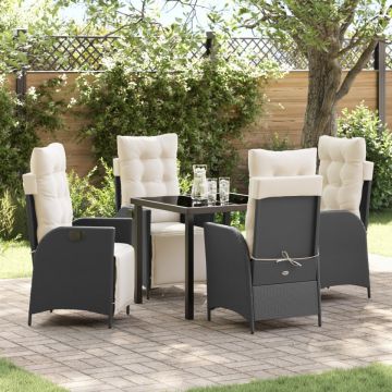 Set de Masă de Grădină 5 Piese Negru Ratan Poli