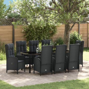 Set de Masa de Grădină 9 Piese Negru Rattan Polimer